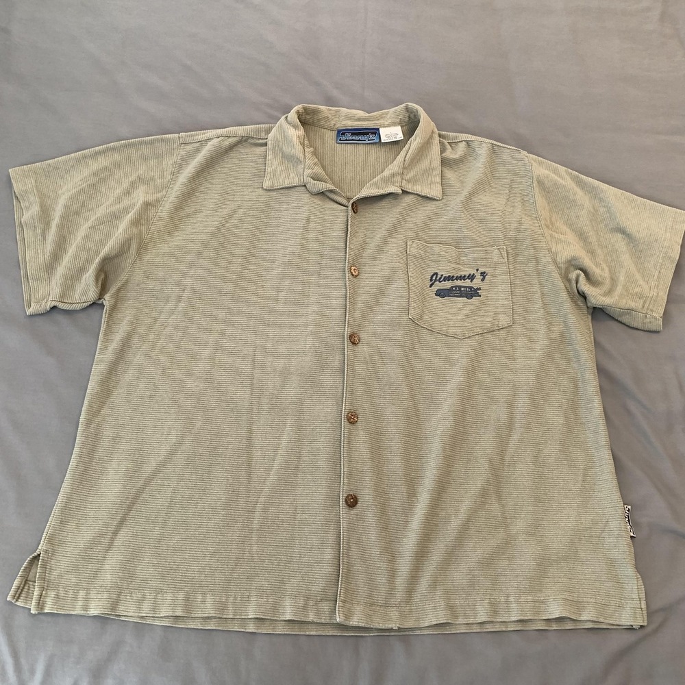 Vintage Jimmy'Z Shirt Mens Large Green Malibu Beach Graphic Short Sleeve Casual